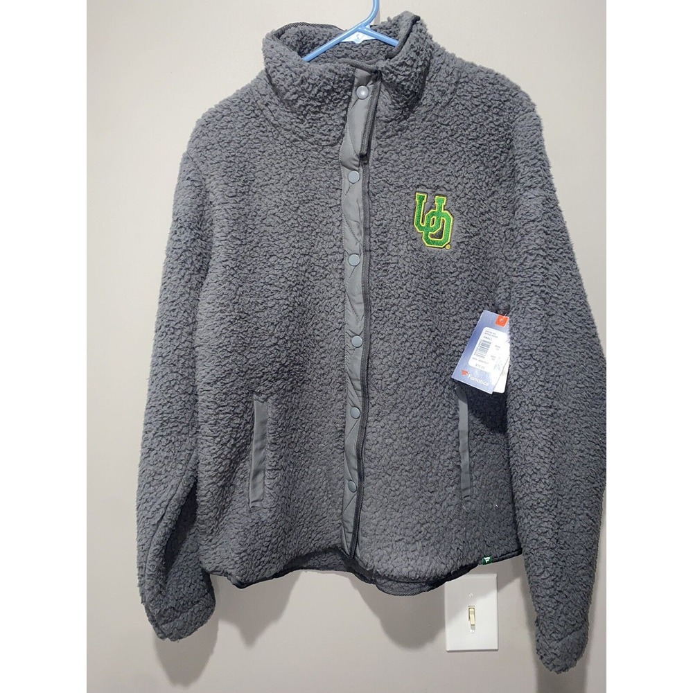 NWT NCAA Women's Oregon Ducks Grey Iconic Sherpa Full Snap Jacket,‎ Small